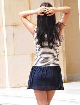 Rochie Dama Take It Slow Alb Si Bleumarin